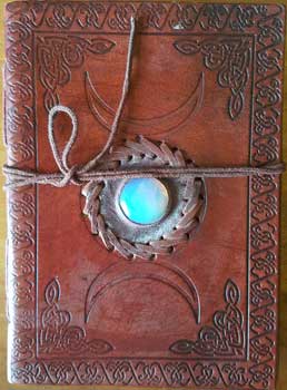 Triple Moon with Stone Embossed Leather Journal with Cord
