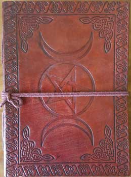 Triple Moon Pentagram Leather Journal with Cord