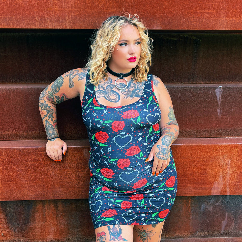 SOURPUSS BARBED WIRE LOVE TANK DRESS