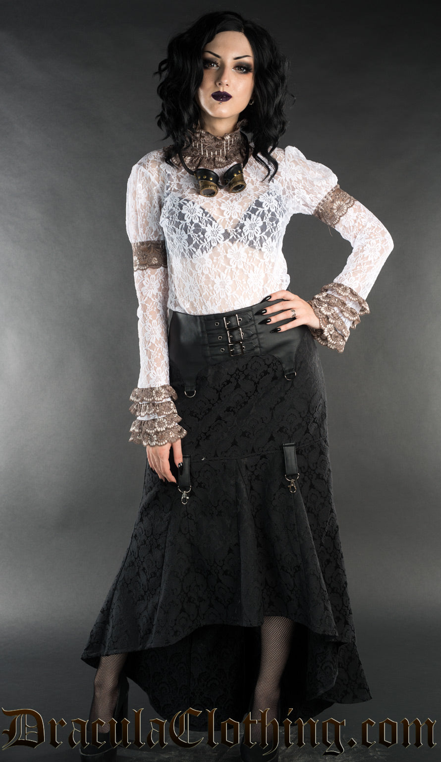 BROWN STEAMPUNK LACE TOP