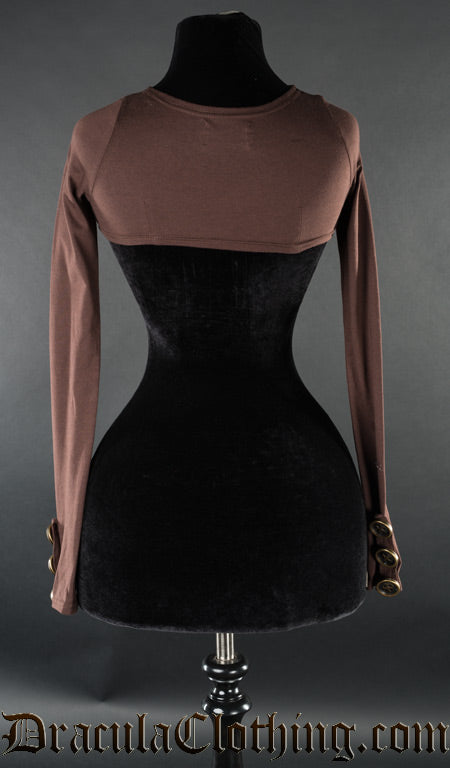 BROWN SKINNYFIT BUTTON SHRUG