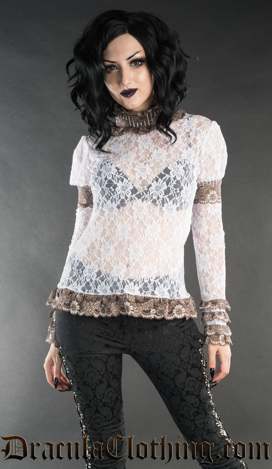 BROWN STEAMPUNK LACE TOP