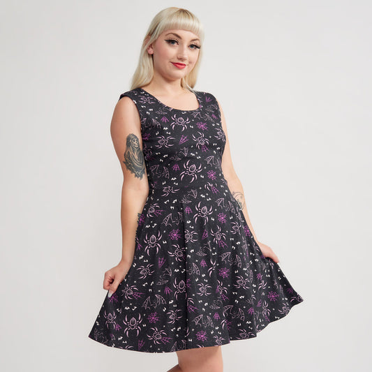 SOURPUSS CREEPY CRAWLIES SLEEVELESS SKATER DRESS