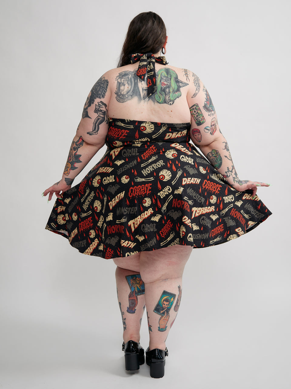 SOURPUSS OH THE HORROR HALTER SKATER DRESS