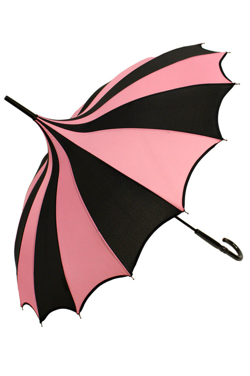 VAMPIREFREAKS
Batwing Pagoda Umbrella [BLACK/PASTEL PINK STRIPED]