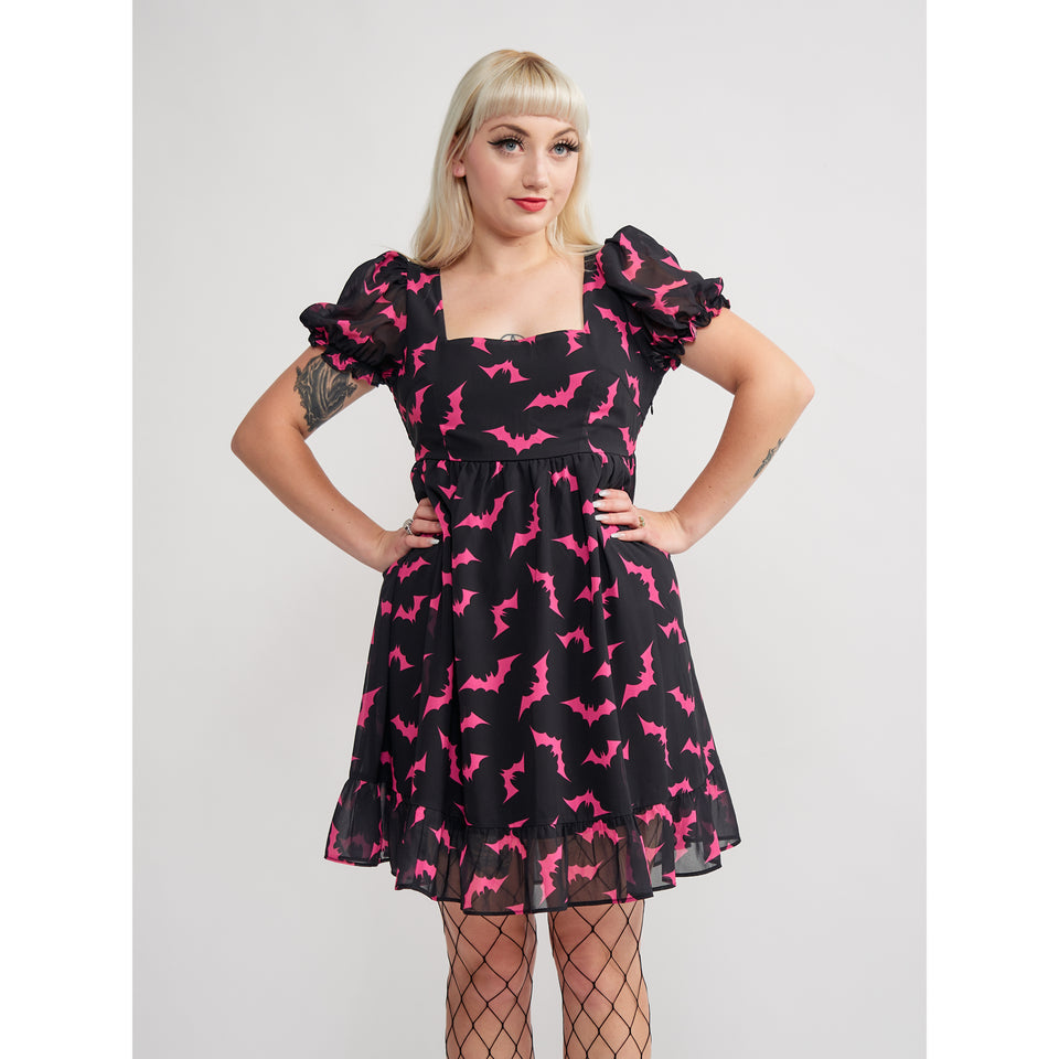 SOURPUSS LUNA BATS CREAM PUFF DRESS BLK/PNK