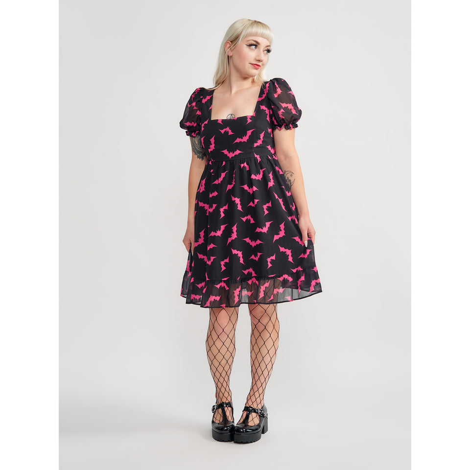 SOURPUSS LUNA BATS CREAM PUFF DRESS BLK/PNK