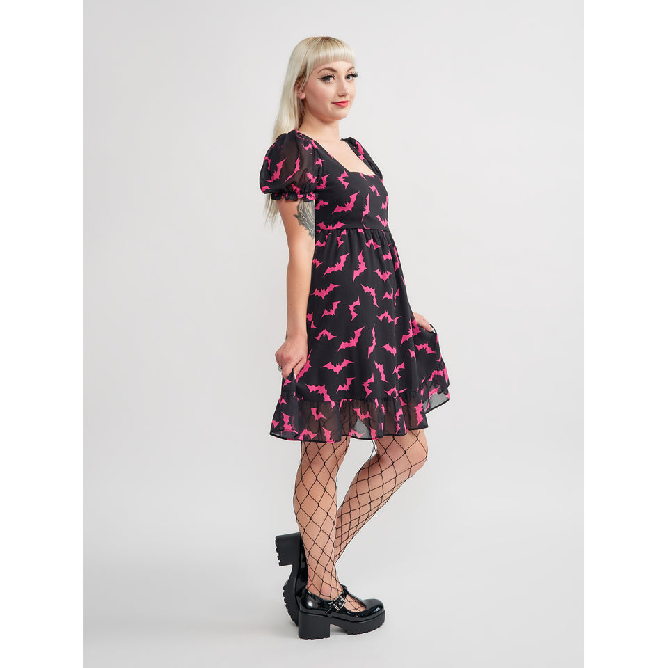 SOURPUSS LUNA BATS CREAM PUFF DRESS BLK/PNK