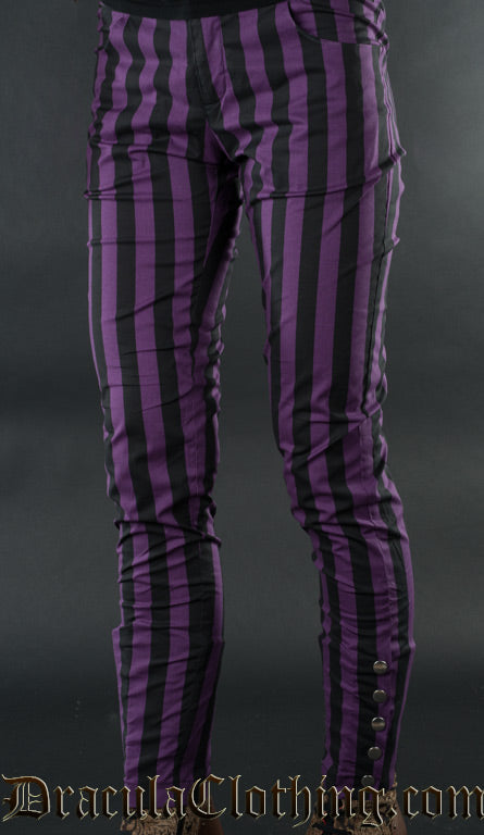 PURPLE STRIPED FIVE BUTTON PANTS